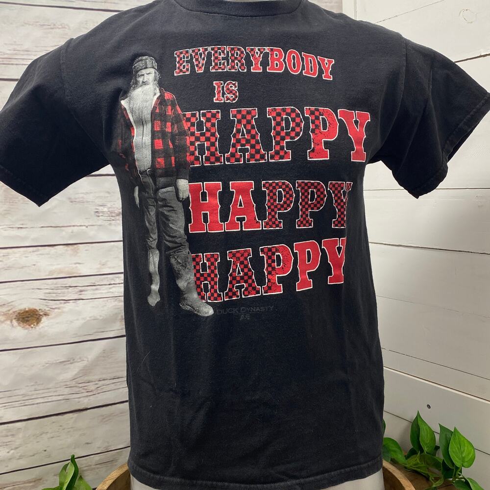 Duck Dynasty Red Black Plaid Everybody is Happy T-Shirt Hunting TV Series Phil M